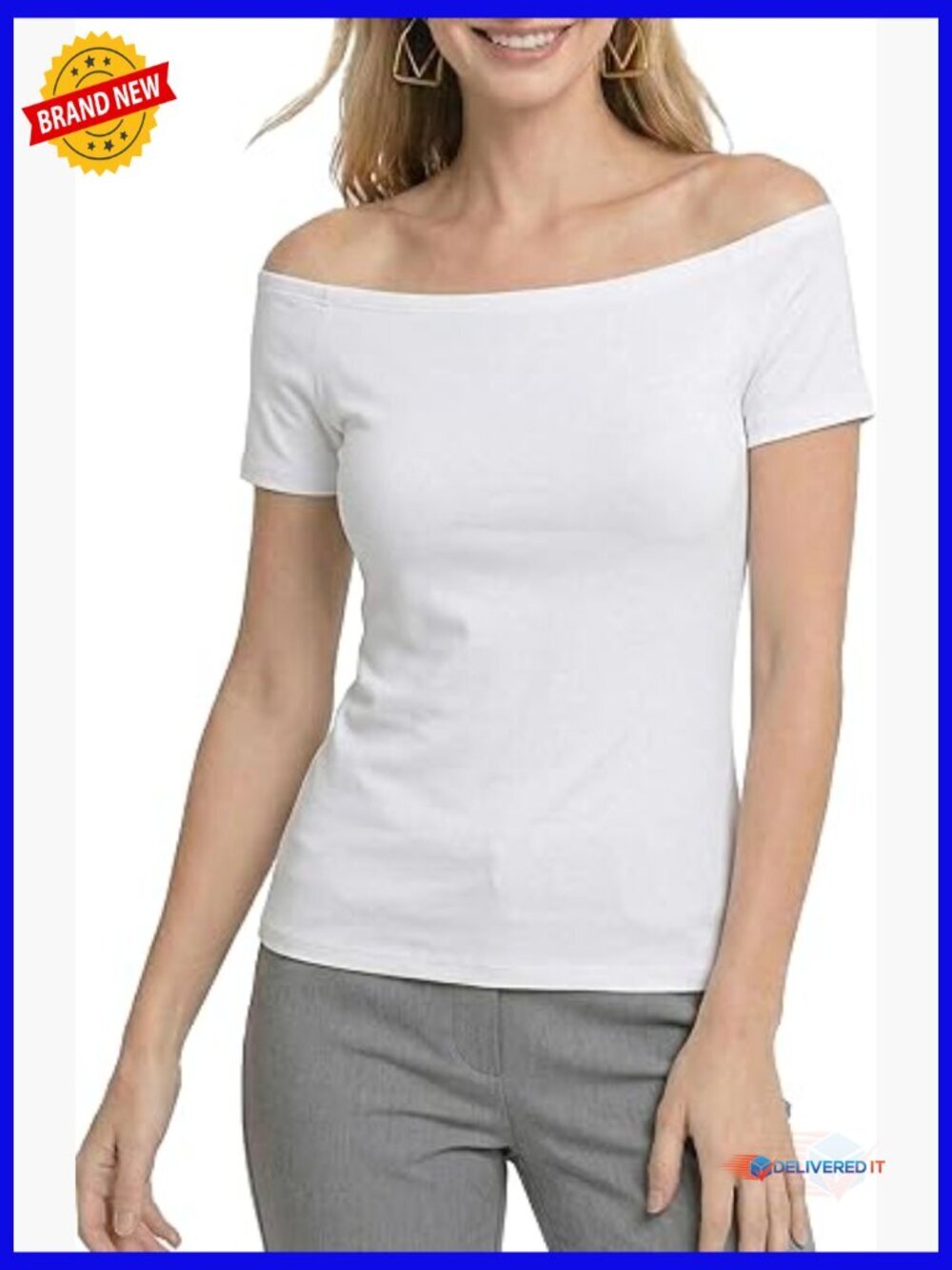 Off Shoulder Slim Fit Tee, Soft Rayon Spandex, Casual Elegant Top